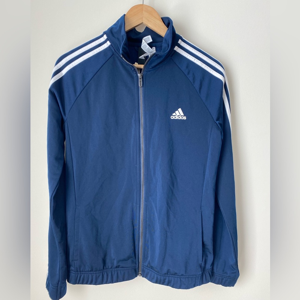 NWT Womens Adidas D2M Designed 2 Move Tracktop Jacket Medium Navy White Full Zip